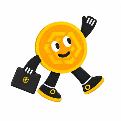 Builder, the BNB Chain mascot, waving with a briefcase